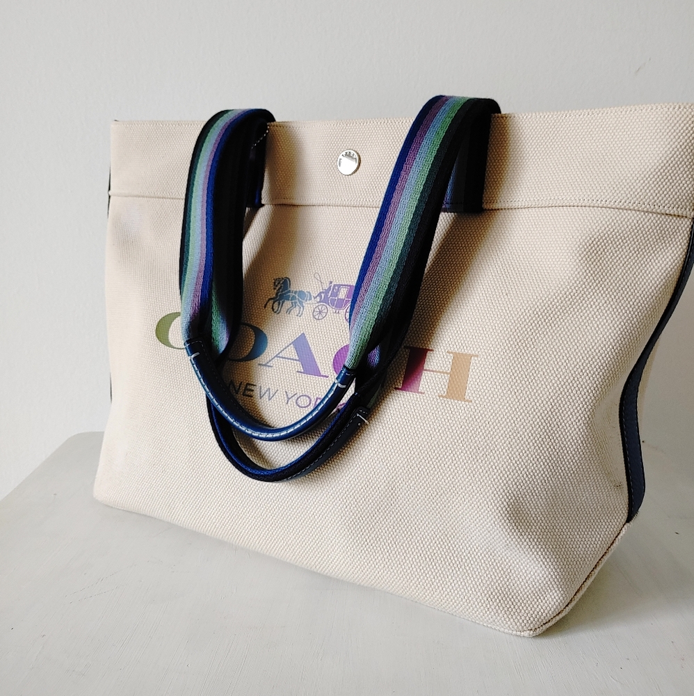 SOLD - Coach Canvas Tote With Rainbow Horse and Carriage Logo